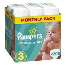 Εικόνα της Πάνες με Αυτοκόλλητο Pampers Active Baby No.3 (6-10Kg) Monthly Pack 208τμχ