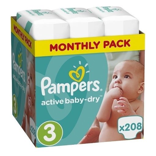 Εικόνα της Πάνες με Αυτοκόλλητο Pampers Active Baby No.3 (6-10Kg) Monthly Pack 208τμχ