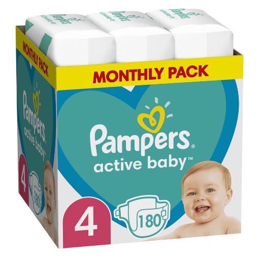 Εικόνα της Πάνες με Αυτοκόλλητο Pampers Active Baby No.4 (9-14Kg) Monthly Pack 180τμχ