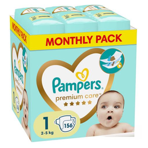 Εικόνα της Πάνες με Αυτοκόλλητο Pampers Premium Care No.1 (2-5Kg) Monthly Pack 156τμχ