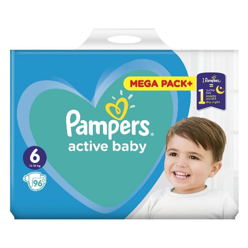 Εικόνα της Πάνες με Αυτοκόλλητο Pampers Active Baby No.6 (13-18Kg) Mega Pack 96τμχ