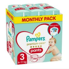 Εικόνα της Πάνες Βρακάκι Pampers Premium Care Pants No.3 (6-11Kg) Monthly Pack 144τμχ