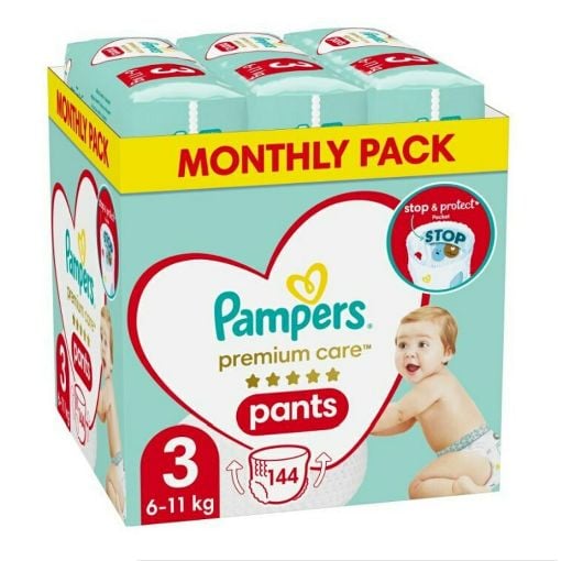 Εικόνα της Πάνες Βρακάκι Pampers Premium Care Pants No.3 (6-11Kg) Monthly Pack 144τμχ