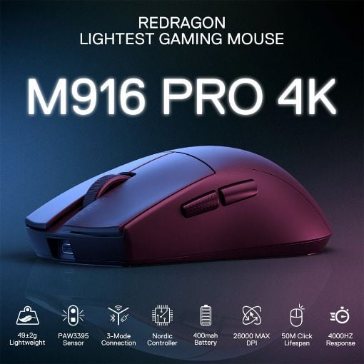 Εικόνα της Ποντίκι Redragon King M916 Pro 4K Wireless Black