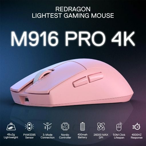 Εικόνα της Ποντίκι Redragon King M916 Pro 4K Wireless Pink