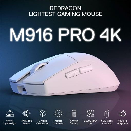 Εικόνα της Ποντίκι Redragon King M916 Pro 4K Wireless White
