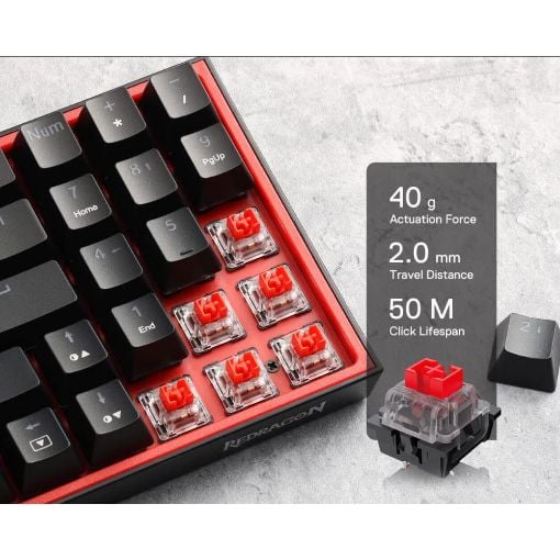 Εικόνα της Πληκτρολόγιο Redragon Pollux K628 75% RGB Red Switches (US) Black