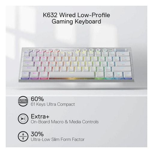 Εικόνα της Πληκτρολόγιο Redragon Horus Mini K632W Pro 60% Wireless RGB Red Switches (US) White