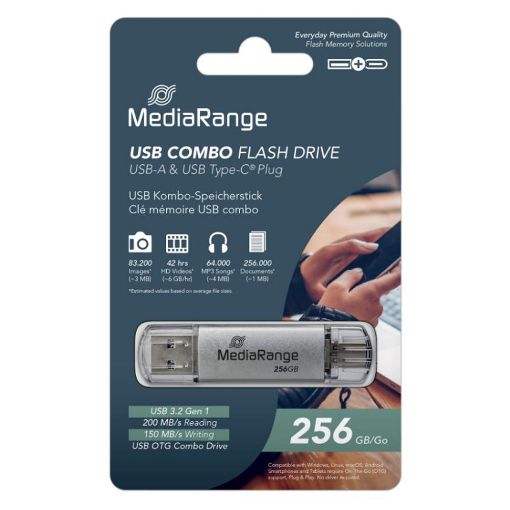 Εικόνα της MediaRange USB 3.2 Combo Flash Drive with USB-A & USB-C 256GB Silver MR939-1