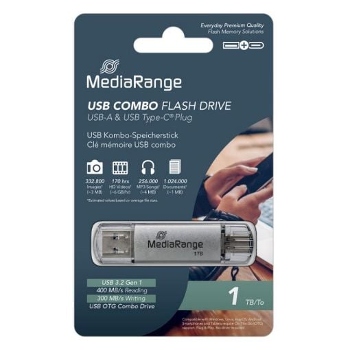 Εικόνα της MediaRange USB 3.2 Combo Flash Drive with USB-A & USB-C 1TB Silver MR941-1