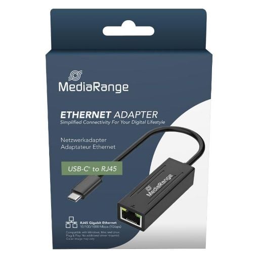 Εικόνα της Adapter MediaRange USB-C Male to RJ45 Ethernet Female 20cm Black MRCS237