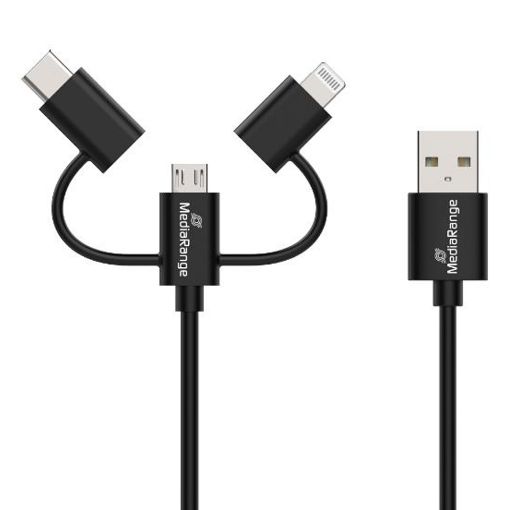 Εικόνα της Καλώδιο MediaRange 3-in-1 Μicro-USB/USB-C/Lightning to USB-A 1m Black MRCS246