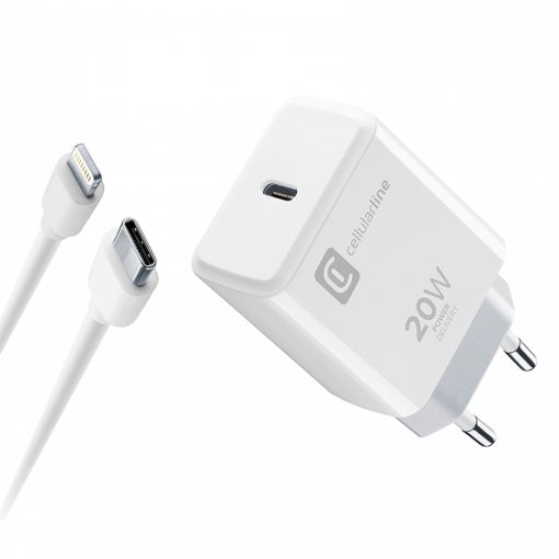 Εικόνα της Φορτιστής Cellular Line USB-C με Καλώδιο USB-C/Lightning PD 20W White