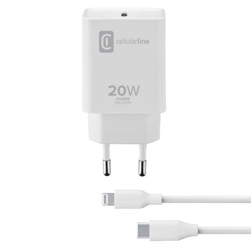 Εικόνα της Φορτιστής Cellular Line USB-C με Καλώδιο USB-C/Lightning PD 20W White