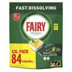 Εικόνα της Κάψουλες Πλυντηρίου Πιάτων Fairy Original All in One Lemon XXL Pack 84τμχ