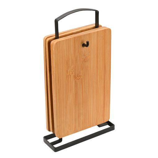 Εικόνα της Σετ Επιφάνεια Κοπής Estia Bamboo Essentials με Μεταλλική Βάση 4 τμχ Καφέ 01-20804