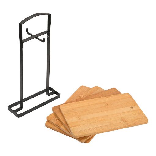 Εικόνα της Σετ Επιφάνεια Κοπής Estia Bamboo Essentials με Μεταλλική Βάση 4 τμχ Καφέ 01-20804