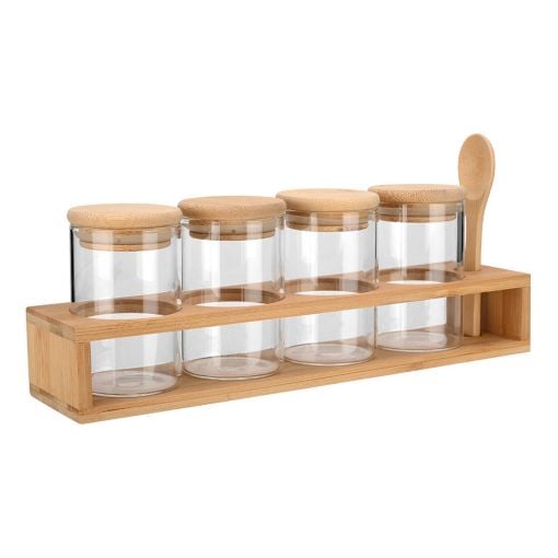 Εικόνα της Σετ Δοχεία Μπαχαρικών Estia Bamboo Essentials Γυάλινα με Ξύλινο Καπάκι, Βάση και Κουτάλι 5 τμχ 01-28206