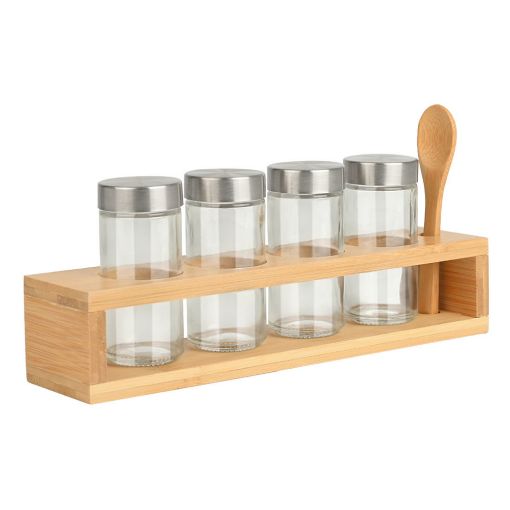 Εικόνα της Σετ Δοχεία Μπαχαρικών Estia Bamboo Essentials Γυάλινα με Μεταλλικό Καπάκι, Βάση και Κουτάλι 5 τμχ 01-28763