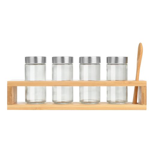 Εικόνα της Σετ Δοχεία Μπαχαρικών Estia Bamboo Essentials Γυάλινα με Μεταλλικό Καπάκι, Βάση και Κουτάλι 5 τμχ 01-28763
