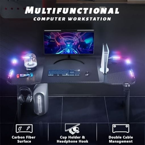 Εικόνα της Gaming Desk Lamtech RGB 140x60x75cm Black LAM980343