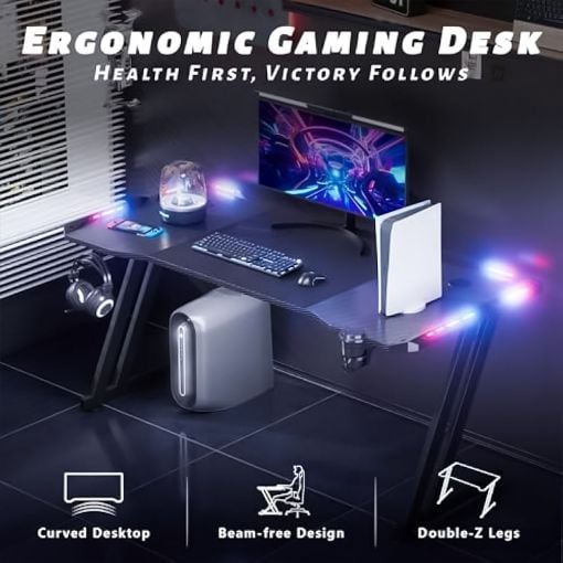 Εικόνα της Gaming Desk Lamtech RGB 140x60x75cm Black LAM980343