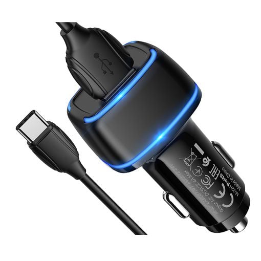 Εικόνα της Φορτιστής Αυτοκινήτου Lamtech Dual USB-A 2.4A με Καλώδιο Type-C 1m LAM112563