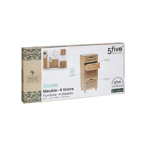Εικόνα της Συρταριέρα 5five Sicela από Bamboo με 4 Συρτάρια 40x30x97.5cm 200135