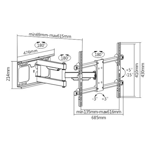 Εικόνα της Επιτοίχια Βάση Τηλεόρασης Brateck Full Motion Heavy Duty 37-70" Black LPA49-463D