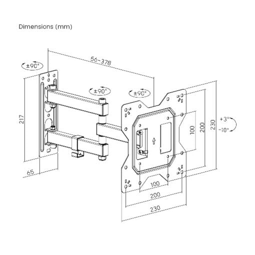 Εικόνα της Επιτοίχια Βάση Τηλεόρασης Powertech Full-motion 23-43" Black PT-1129