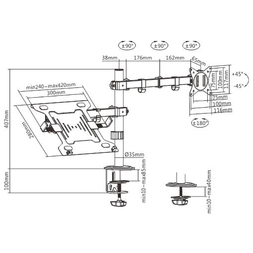Εικόνα της Monitor Arm Brateck με Θέση για Laptop 17-32" Black LDT66-C024ML