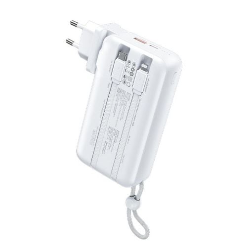 Εικόνα της Power Bank WK 20000mAh USB-A/USB-C Dual Built-In Cable & AC Plug 22.5W White WP-119