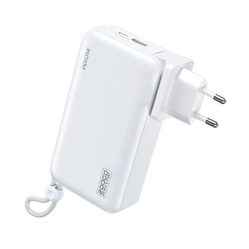 Εικόνα της Power Bank WK 20000mAh USB-A/USB-C Dual Built-In Cable & AC Plug 22.5W White WP-119