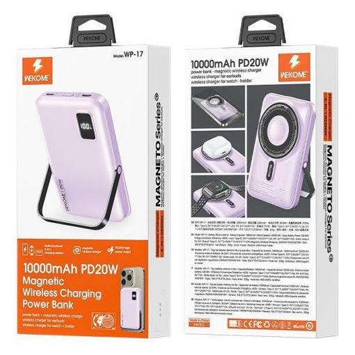 Εικόνα της Power Bank WK 10000mAh Magnetic Wireless Charging & USB-C PD 20W Purple WP-17