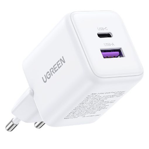 Εικόνα της Φορτιστής Ugreen X516 USB-A & USB-C PD GaN 30W White 65015
