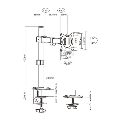 Εικόνα της Monitor Arm Brateck 17-32" Black LDT66-C011