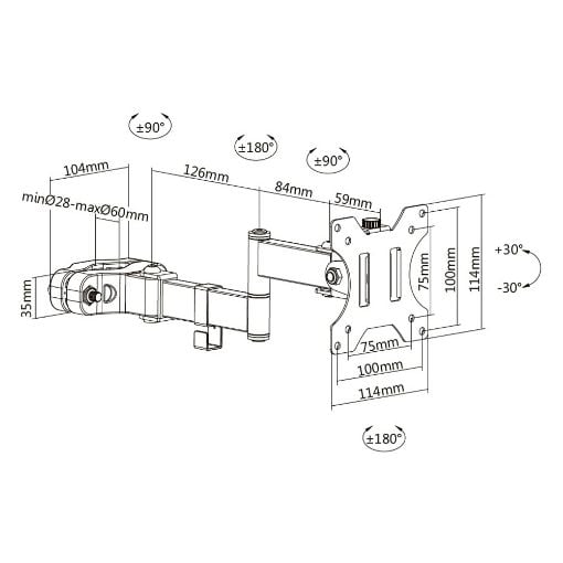 Εικόνα της Βάση Οθόνης Brateck Full Motion Monitor Pole Mount Black LDA35-112
