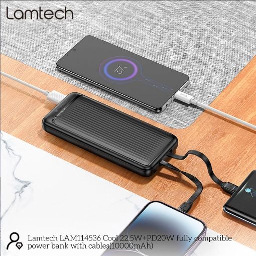 Εικόνα της Power Bank Lamtech Ultra-Thin 10000mAh 22.5W USB-C & Lightning Black LAM114536