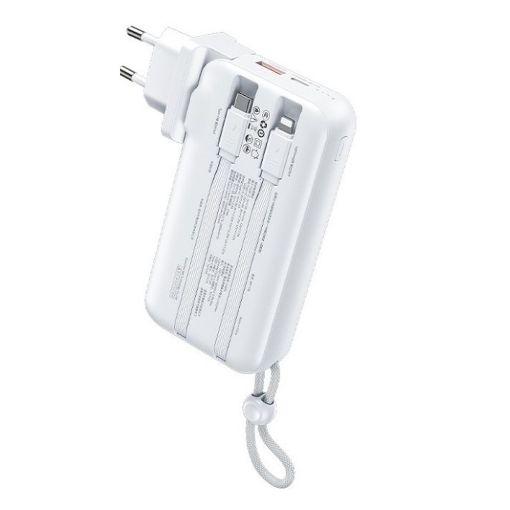 Εικόνα της Power Bank WK 10000mAh USB-A/USB-C Dual Built-In Cable & AC Plug 22.5W White WP-118