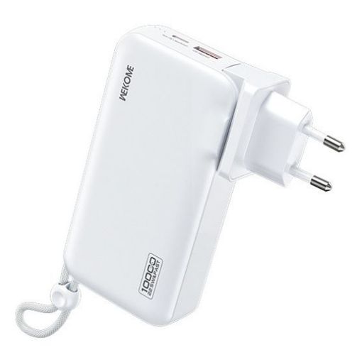 Εικόνα της Power Bank WK 10000mAh USB-A/USB-C Dual Built-In Cable & AC Plug 22.5W White WP-118
