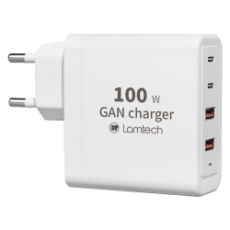 Εικόνα της Φορτιστής Lamtech 2x USB-A QC3.0 & 2x USB-C PD GaN 100W White LAM113416