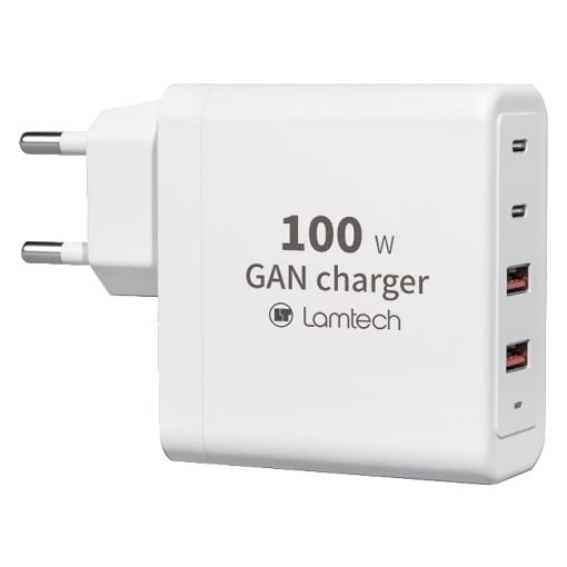 Εικόνα της Φορτιστής Lamtech 2x USB-A QC3.0 & 2x USB-C PD GaN 100W White LAM113416