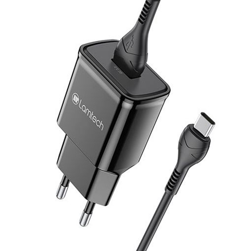 Εικόνα της Φορτιστής Lamtech USB-A QC3.0 18W με Καλώδιο USB-C 1m Black LAM021981