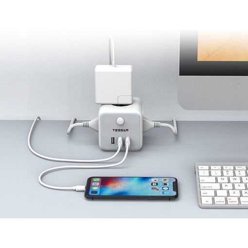 Εικόνα της Πολύπριζο Tessan Cube 3 Θέσεων με 2x USB-A & 1x USB-C TS-301-C