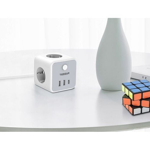 Εικόνα της Πολύπριζο Tessan Cube 3 Θέσεων με 2x USB-A & 1x USB-C TS-301-C