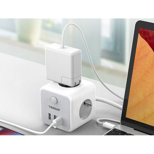 Εικόνα της Πολύπριζο Tessan Cube 3 Θέσεων με 2x USB-A & 1x USB-C TS-301-C