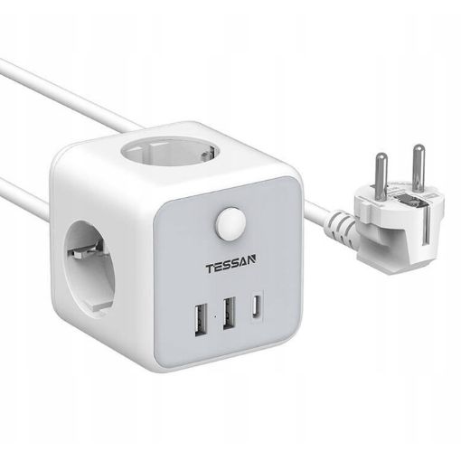 Εικόνα της Πολύπριζο Tessan Cube 3 Θέσεων με 2x USB-A & 1x USB-C TS-301-C