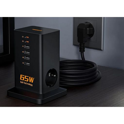 Εικόνα της Πολύπριζο Tessan 2 Θέσεων GaN 65W με 4x USB-A & 2x USB-C TS-FS02DE00