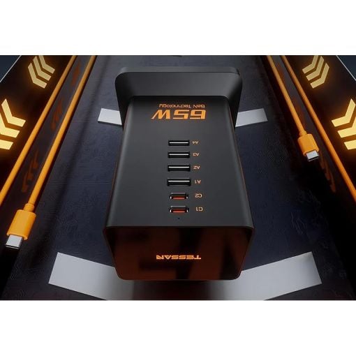Εικόνα της Πολύπριζο Tessan 2 Θέσεων GaN 65W με 4x USB-A & 2x USB-C TS-FS02DE00