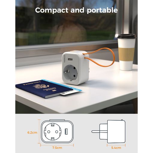 Εικόνα της Tessan Wall Socket 1 Θέσης με 1x USB-A & Καλώδιο USB-C 15cm TS-332-DE
